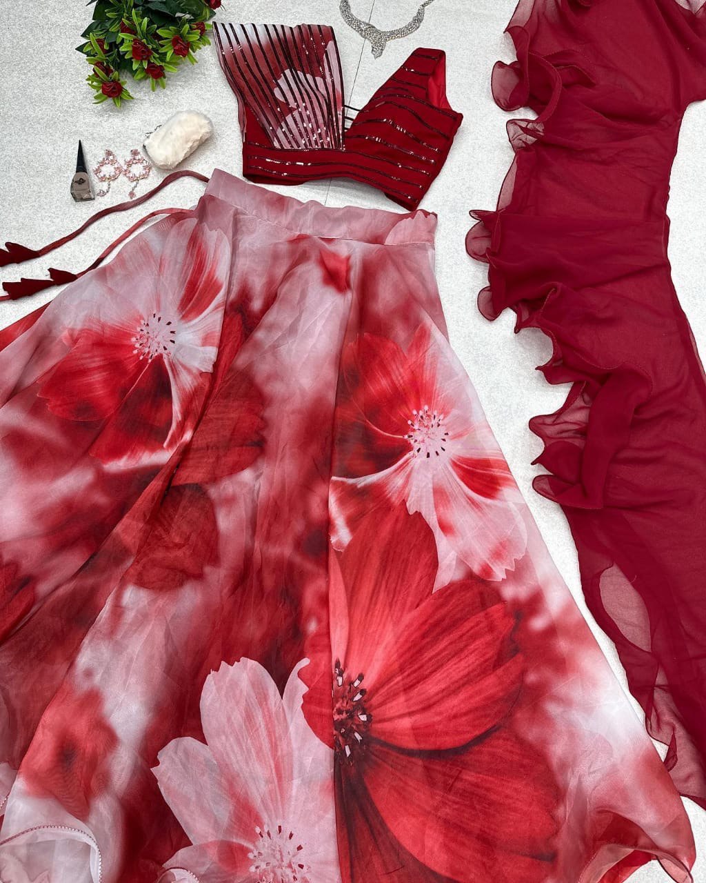 Glorious Maroon Color Lehenga with Metallic Strip Stich Blouse Clothsvilla