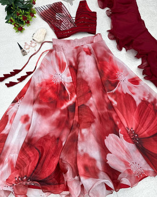 Glorious Maroon Color Lehenga with Metallic Strip Stich Blouse Clothsvilla