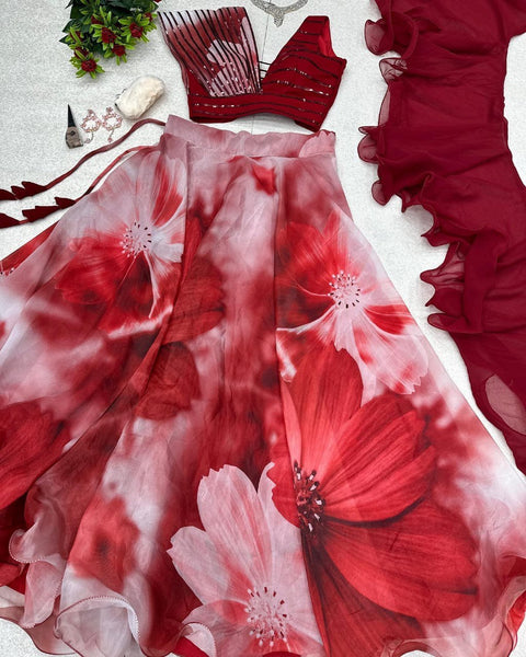 Glorious Maroon Color Lehenga with Metallic Strip Stich Blouse Clothsvilla Main image