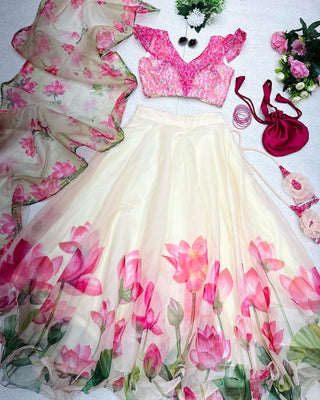 Glorious Off White Color Digital Printed Lehenga Choli Clothsvilla