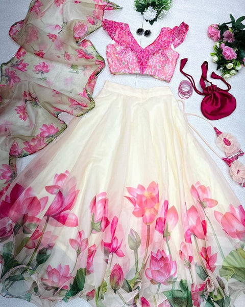 Glorious Off White Color Digital Printed Lehenga Choli Clothsvilla Main image