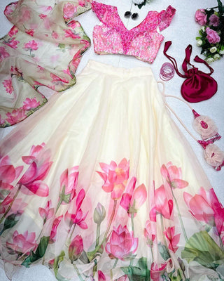 Glorious Off White Color Digital Printed Lehenga Choli Clothsvilla