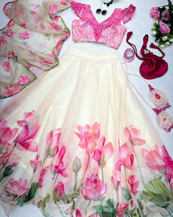 Glorious Off White Color Digital Printed Lehenga Choli Clothsvilla
