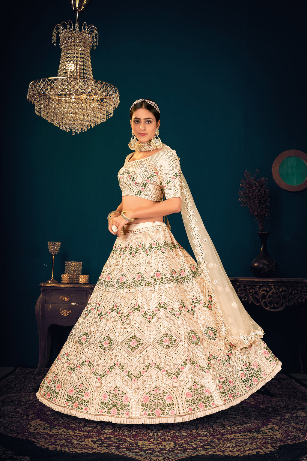 Gorgeous Beige Embroidered Sangeet Wear Lehenga Choli In Georgette Fabric ClothsVilla
