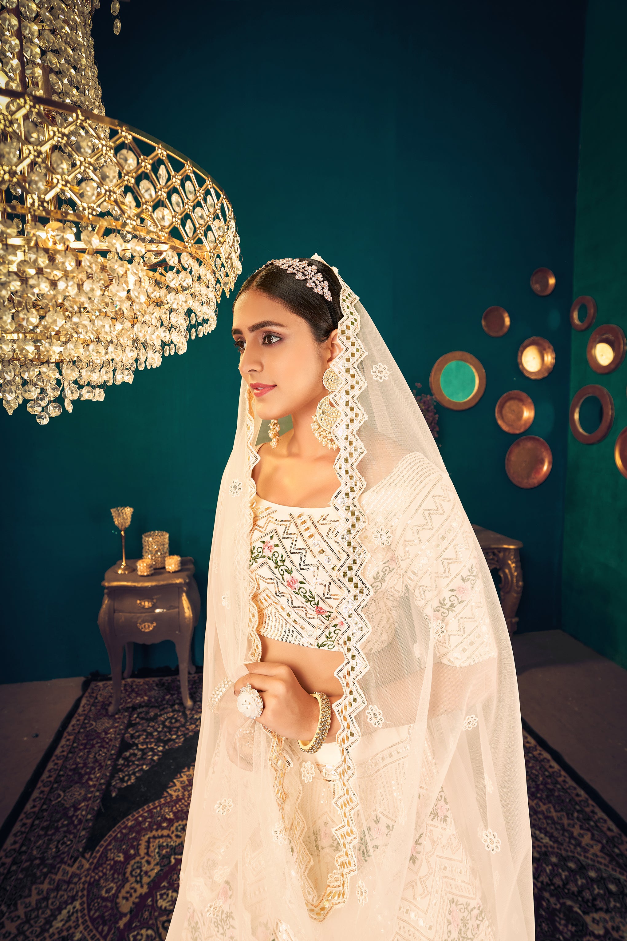 Gorgeous Beige Embroidered Sangeet Wear Lehenga Choli In Georgette Fabric ClothsVilla