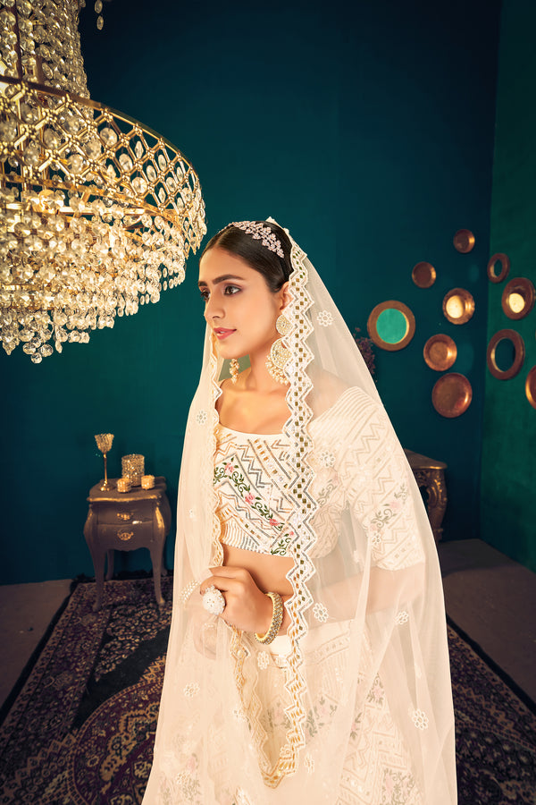 Gorgeous Beige Embroidered Sangeet Wear Lehenga Choli In Georgette Fabric ClothsVilla