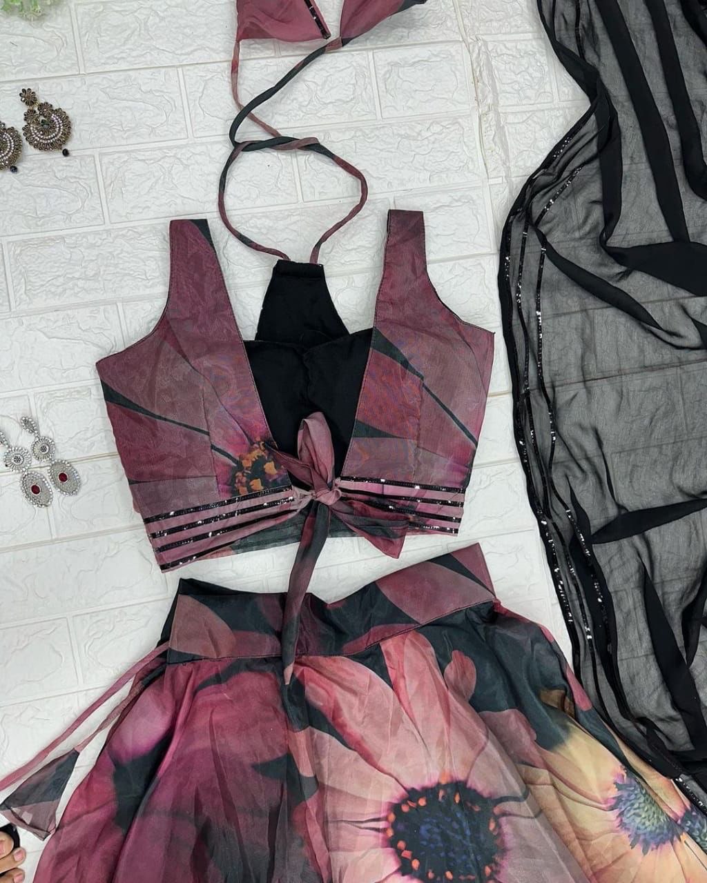 Gorgeous Black Color Digital Print Organza Lehenga Choli Clothsvilla