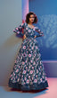 Gorgeous Blue Print With Sequince Embroidered Natural Crepe Anarkali Long Gown Semi Stitched ClothsVilla