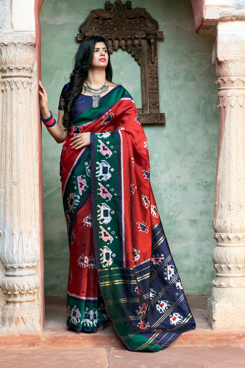 Gorgeous Brick Red Patola Silk Saree ClothsVilla Main image