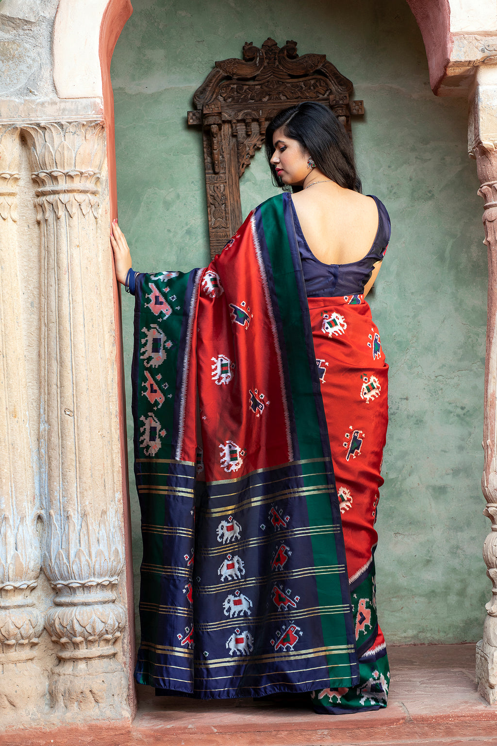 Gorgeous Brick Red Patola Silk Saree ClothsVilla