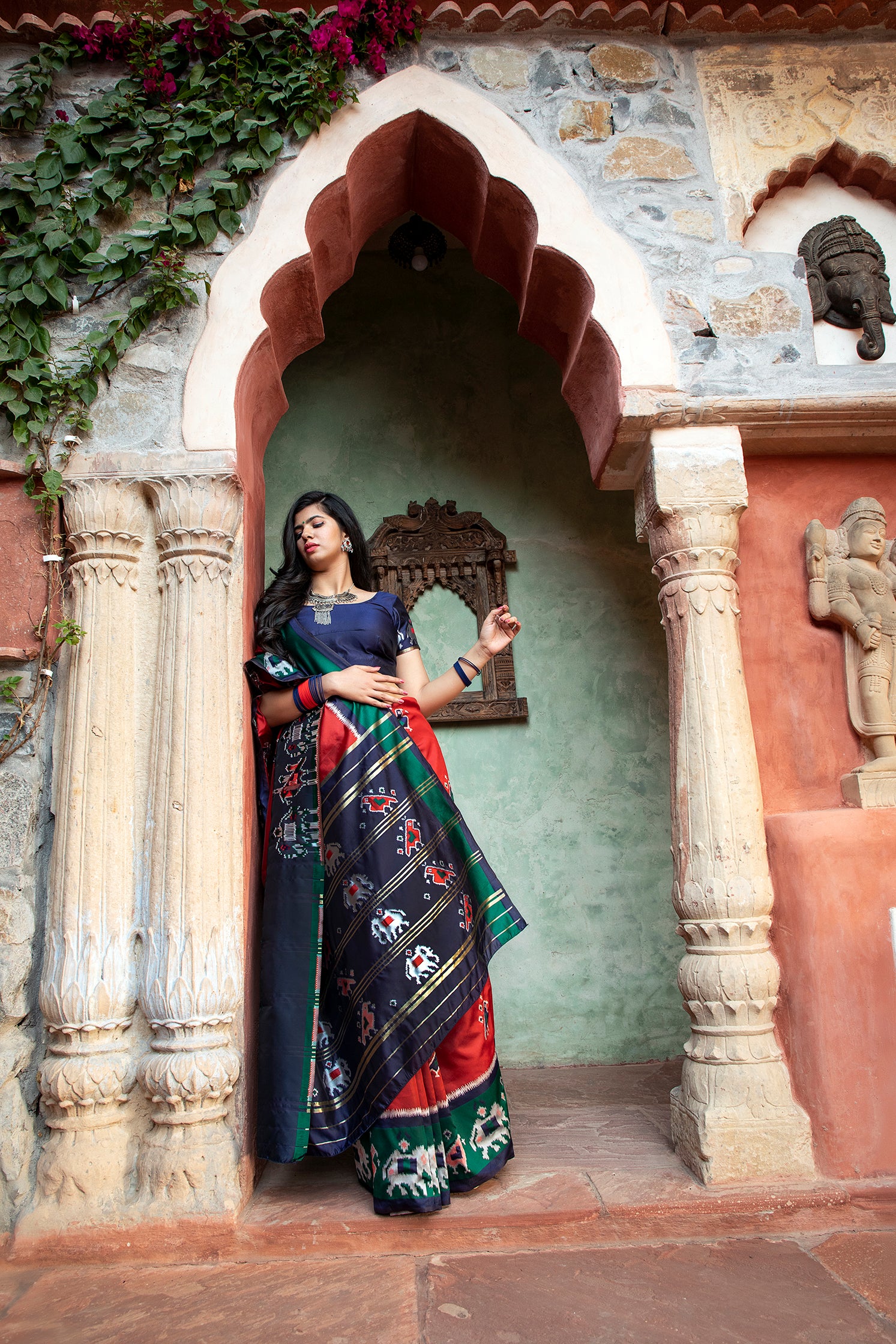 Gorgeous Brick Red Patola Silk Saree ClothsVilla