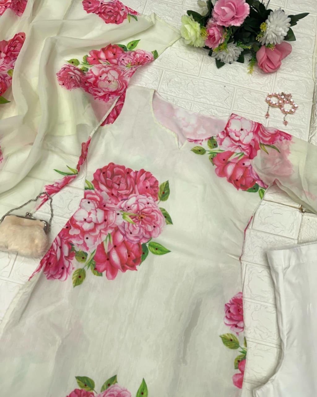 Gorgeous Digital Print White Color Salwar Suit Clothsvilla