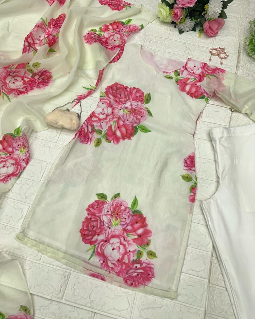 Gorgeous Digital Print White Color Salwar Suit Clothsvilla