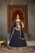 Load image into Gallery viewer, Gorgeous Navy Blue Sequins Embroidered Net Semi Stitched Party Lehenga ClothsVilla