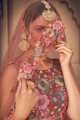 Gorgeous Orange Thread And Sequins Embroidered Georgette Semi Stitched Party Wear Lehenga ClothsVilla