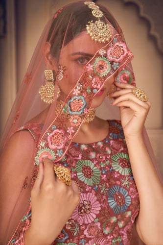 Gorgeous Orange Thread And Sequins Embroidered Georgette Semi Stitched Party Wear Lehenga ClothsVilla