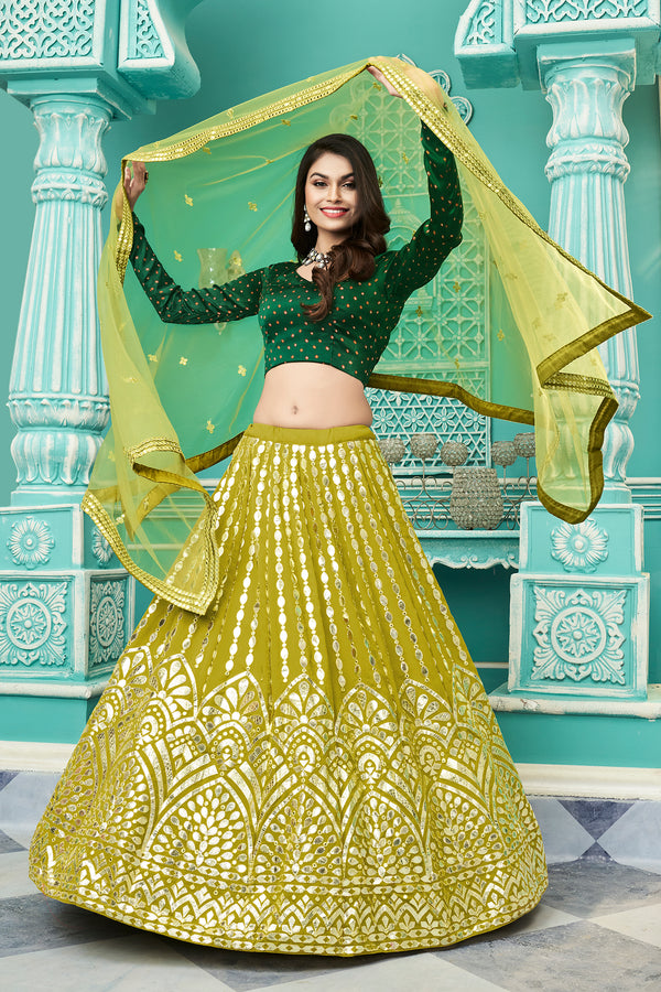 Graceful Floracance Green Gota Patti Embroidered Georgette Semi Stitched Lehenga Choli ClothsVilla