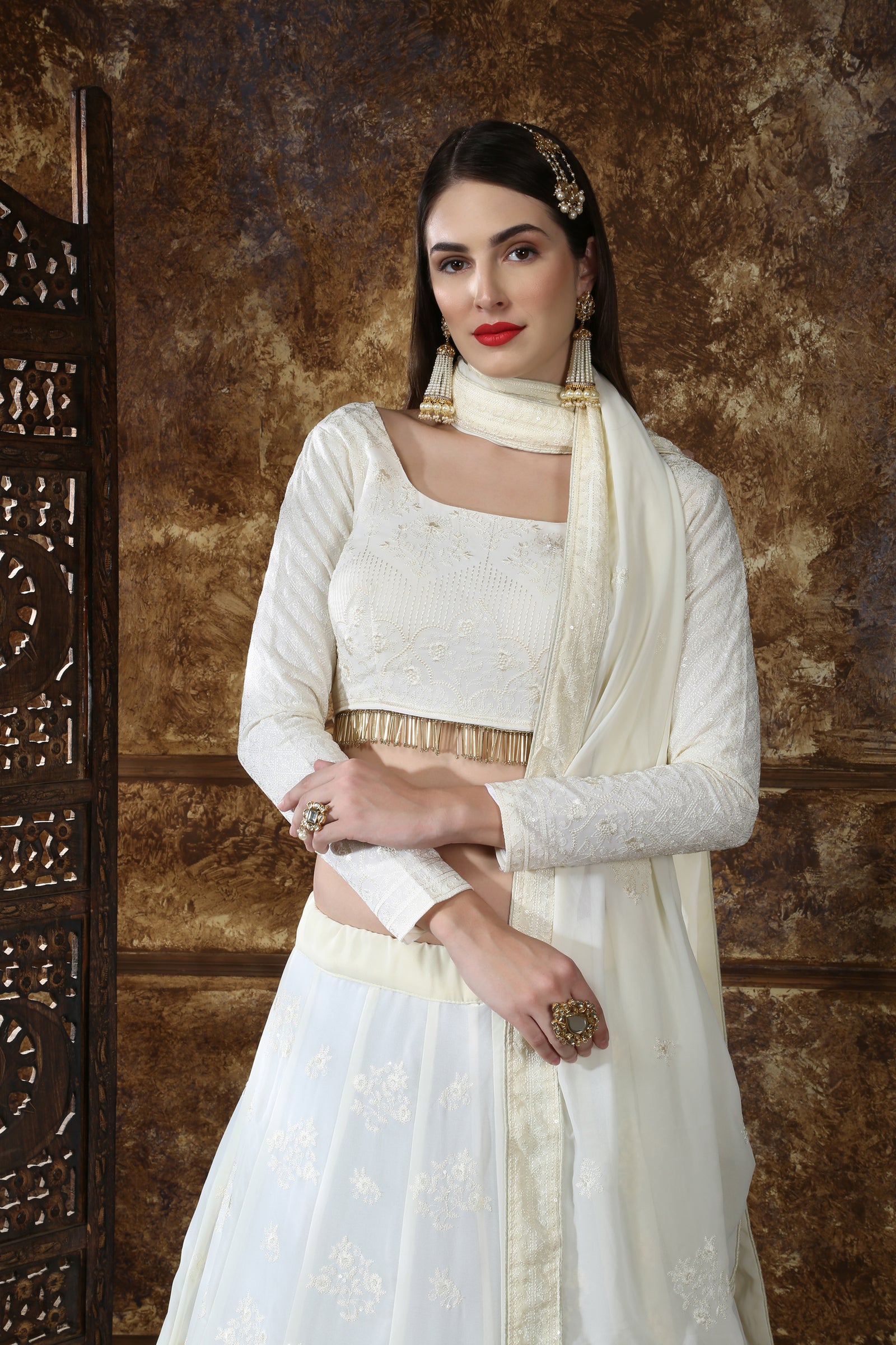 Graceful Off White Georgette Thread and Sequence Embroidered Lehenga Choli ClothsVilla