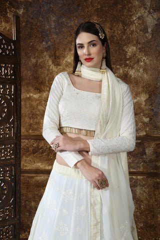 Graceful Off White Georgette Thread and Sequence Embroidered Lehenga Choli ClothsVilla