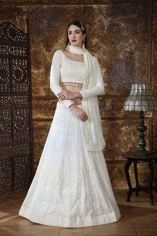 Graceful Off White Georgette Thread and Sequence Embroidered Lehenga Choli ClothsVilla