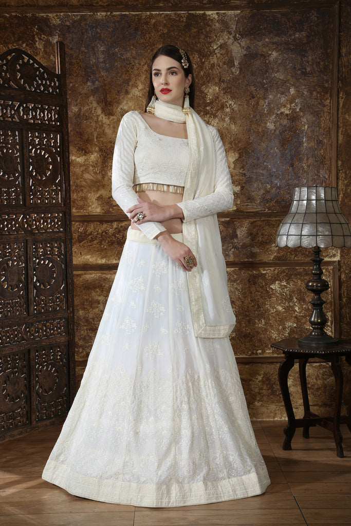 Graceful Off White Georgette Thread and Sequence Embroidered Lehenga Choli ClothsVilla
