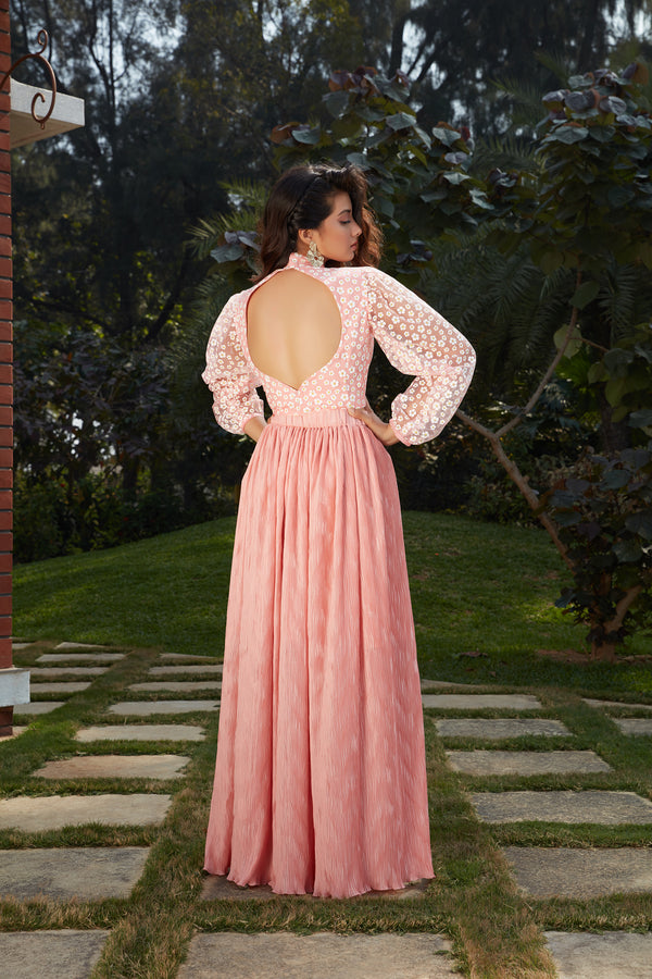 Graceful Pink Colored Casual Wear Printed Western Crop Top - Skirt Set ClothsVilla