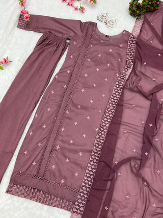 Grape Purple Pure Maska Cotton Silk Thread Embroidery Work Salwar Suit ClothsVilla