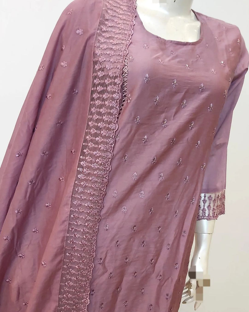 Grape Purple Pure Maska Cotton Silk Thread Embroidery Work Salwar Suit ClothsVilla