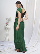Load image into Gallery viewer, Grass Green Ready to Wear One Minute Lycra Saree ClothsVilla