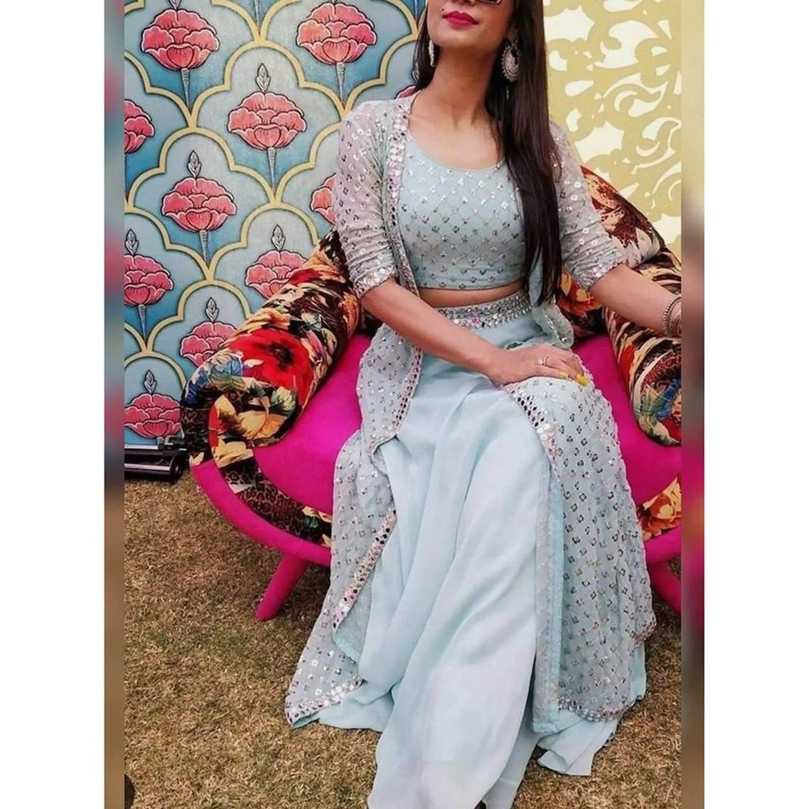 Gray Color Georgette Jacket Style Lehenga with Embroidery and Sequence Work ClothsVilla