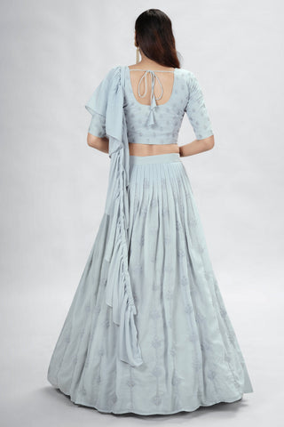 Gray Indian Georgette Lehenga Choli With Ruffle Dupatta For Indian Festival & Weddings - Sequence Embroidery Work, Clothsvilla