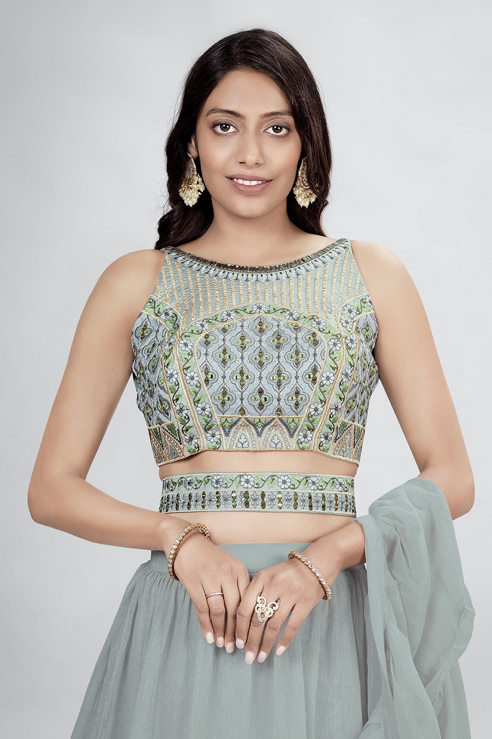Gray Pakistani Art Silk Lehenga Choli For Indian Festivals & Weddings - Thread Embroidery Work, Clothsvilla