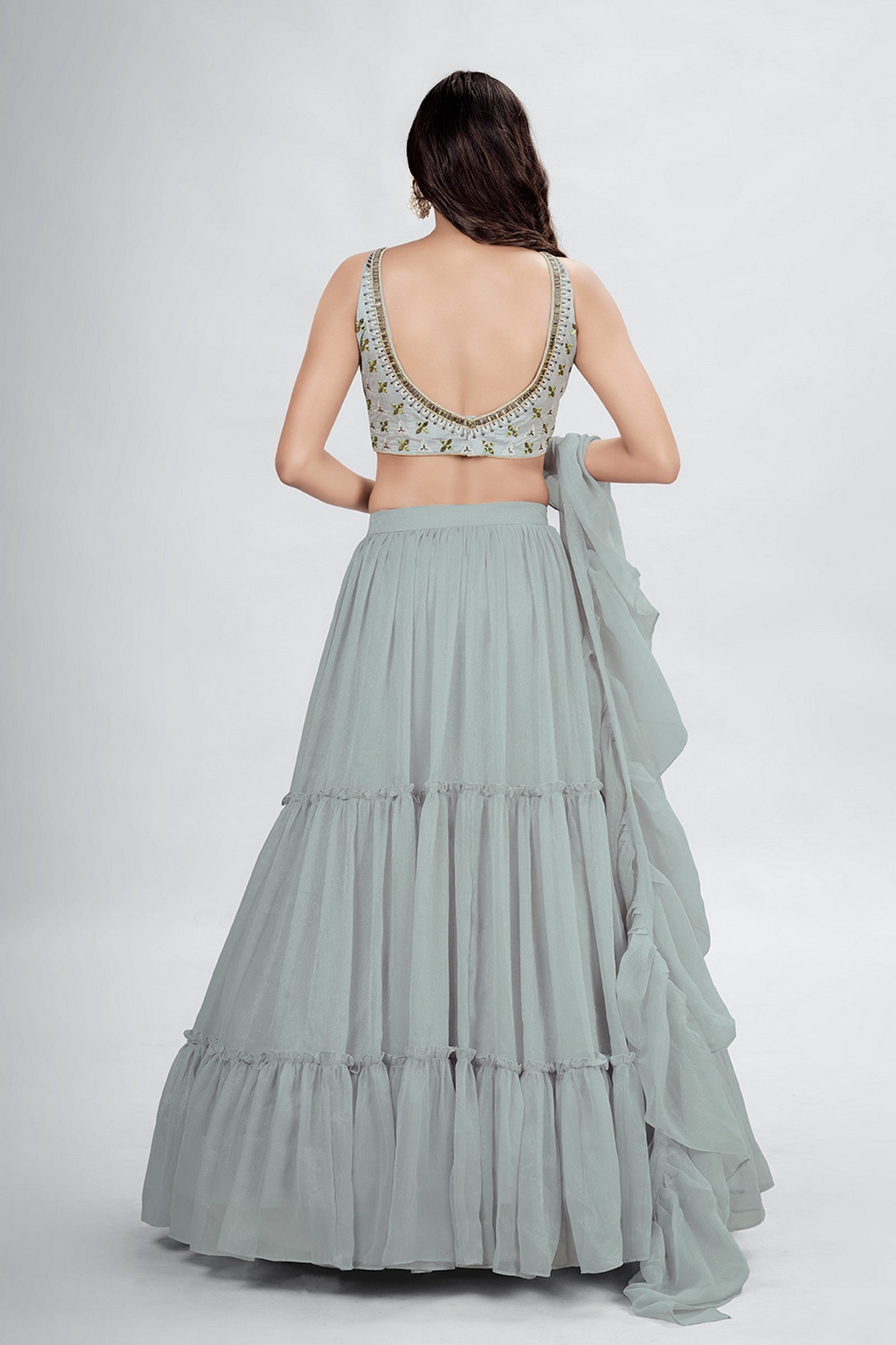 Gray Pakistani Art Silk Lehenga Choli For Indian Festivals & Weddings - Thread Embroidery Work, Clothsvilla