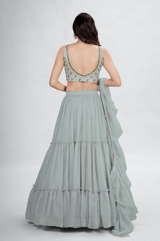 Gray Pakistani Art Silk Lehenga Choli For Indian Festivals & Weddings - Thread Embroidery Work, Clothsvilla