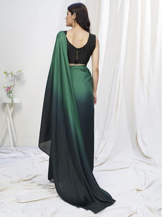 Green-Black Ready to Wear One Minute Lycra Saree ClothsVilla