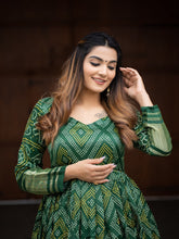 Load image into Gallery viewer, Green Color Digital Bandhej Printed Pure Gaji Silk Gown Clothsvilla
