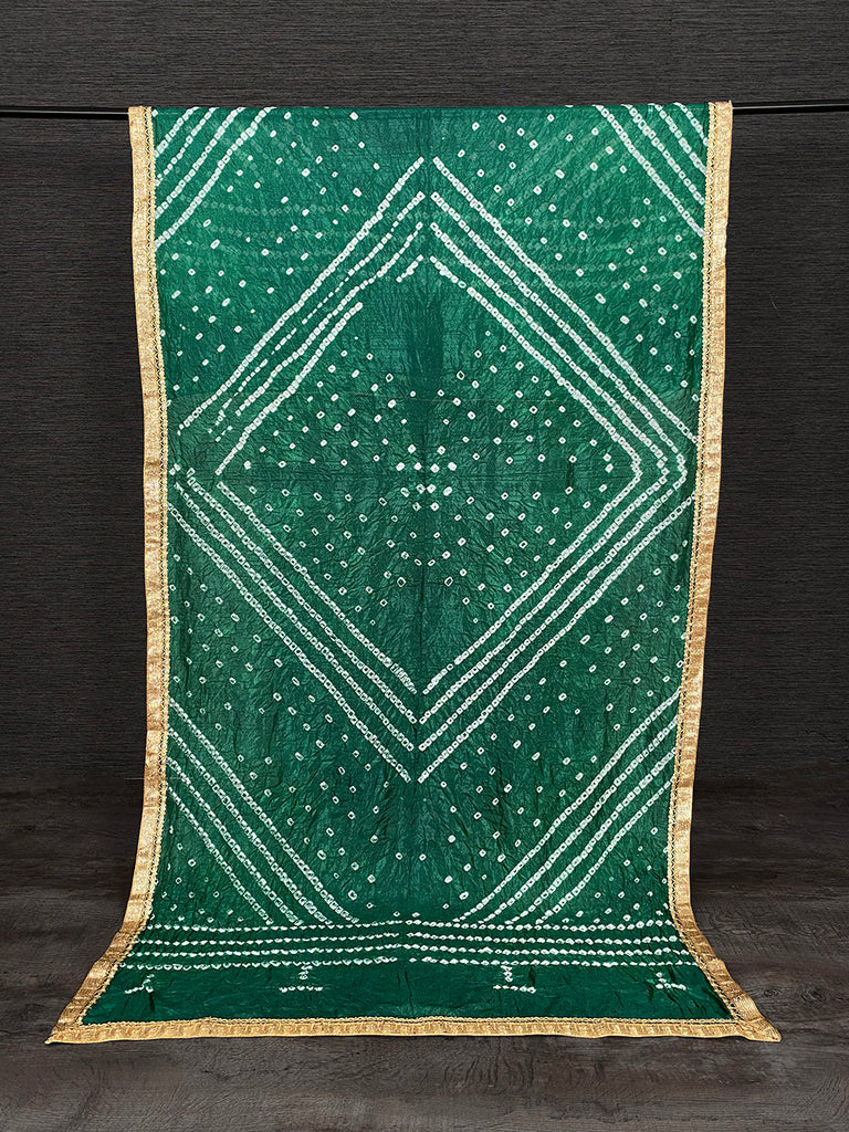 Green Color Lace Border Original Bandhej Silk Dupatta Clothsvilla