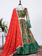 Load image into Gallery viewer, Green Color Printed Soft Cotton Half Saree Set Clothsvilla