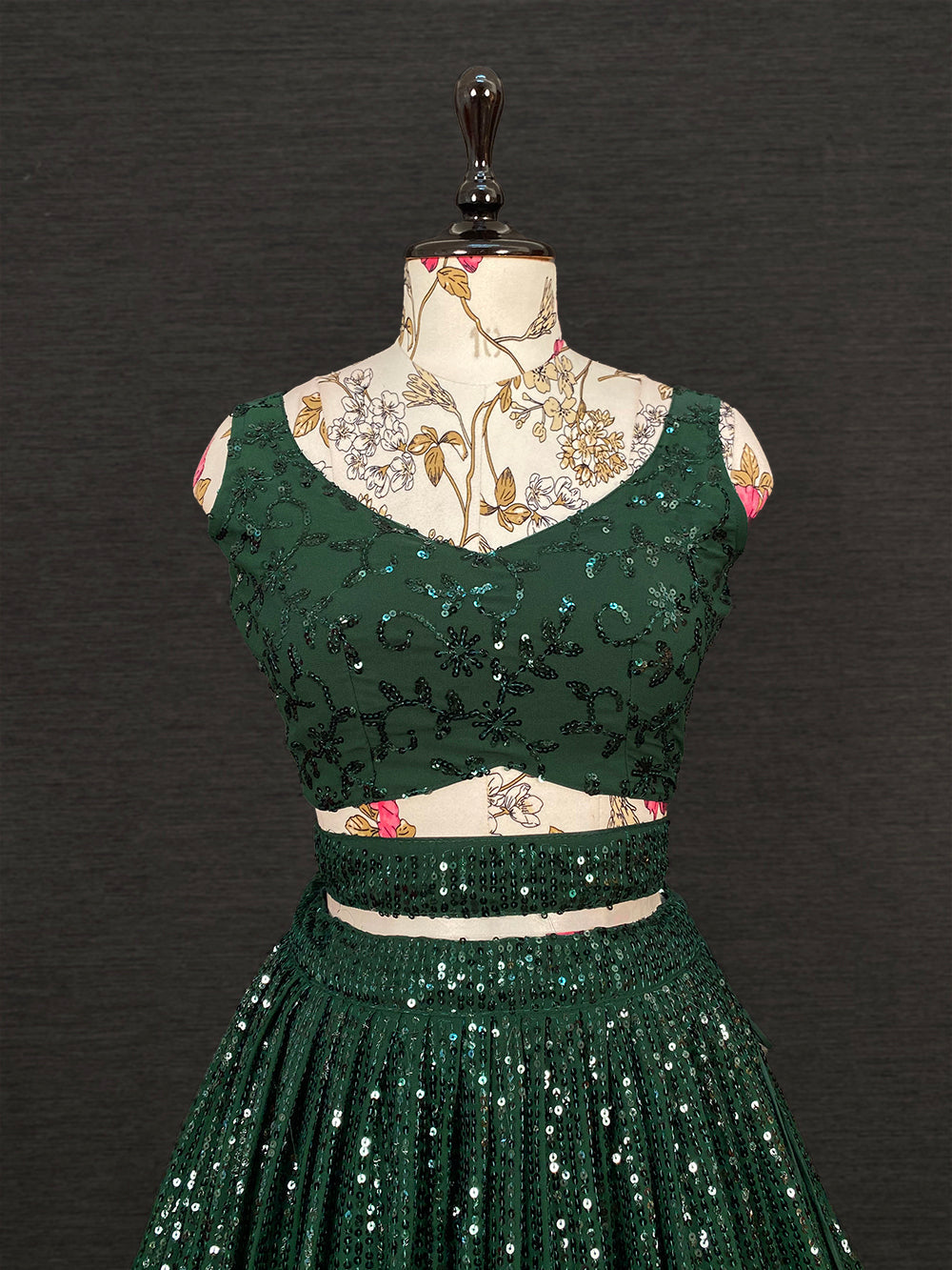 Green Color Sequins Embroidery Work Georgette Party Wear Lehenga Choli With Net Dupatta Clothsvilla