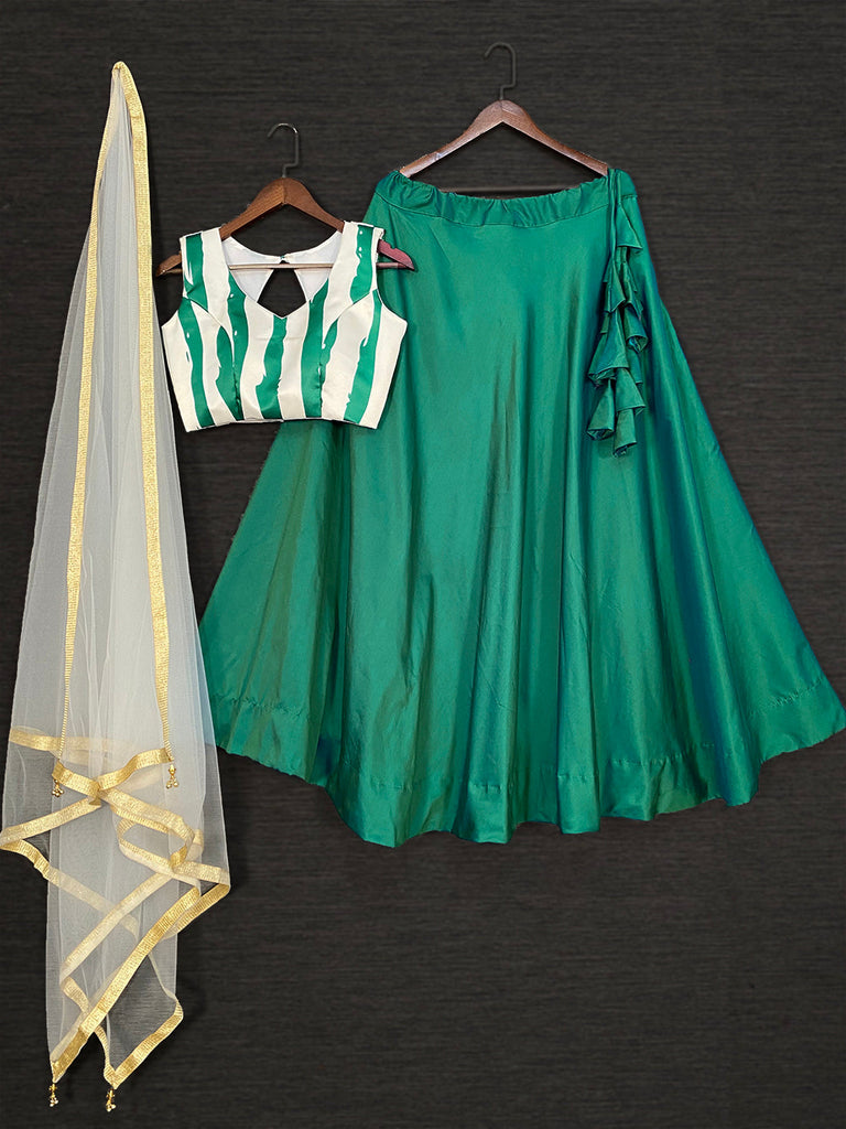 Green Color Taffeta Satin Silk Lehenga Choli With Net Dupatta Clothsvilla