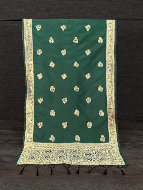 Green Color Weaving Zari Work Jacquard Silk Dupatta With Tassels Clothsvilla Main image