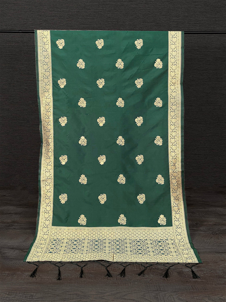 Green Color Weaving Zari Work Jacquard Silk Dupatta With Tassels Clothsvilla