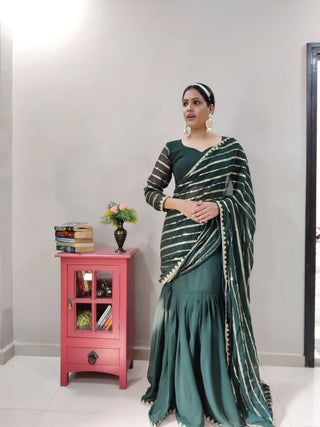 Green Lehenga Saree in Georgette With Sequence Work Clothsvilla