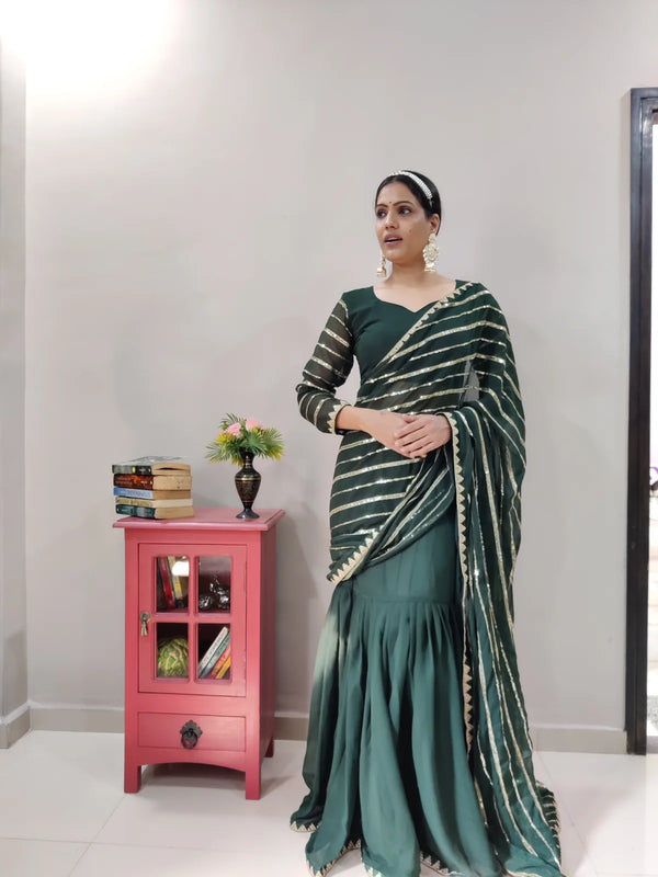 Green Lehenga Saree in Georgette With Sequence Work Clothsvilla