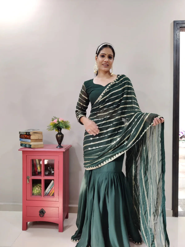 Green Lehenga Saree in Georgette With Sequence Work Clothsvilla
