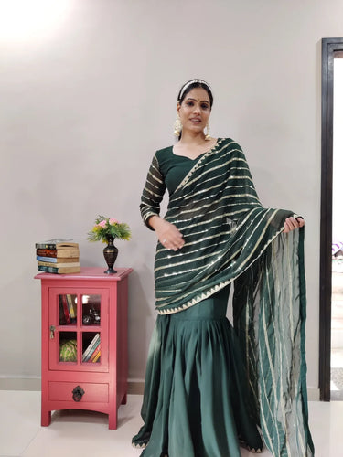 Green Lehenga Saree in Georgette With Sequence Work Clothsvilla