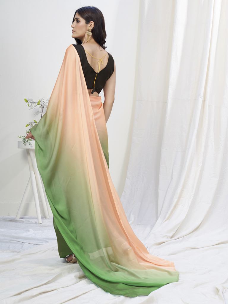 Green-Peach Lycra Based Saree ClothsVilla