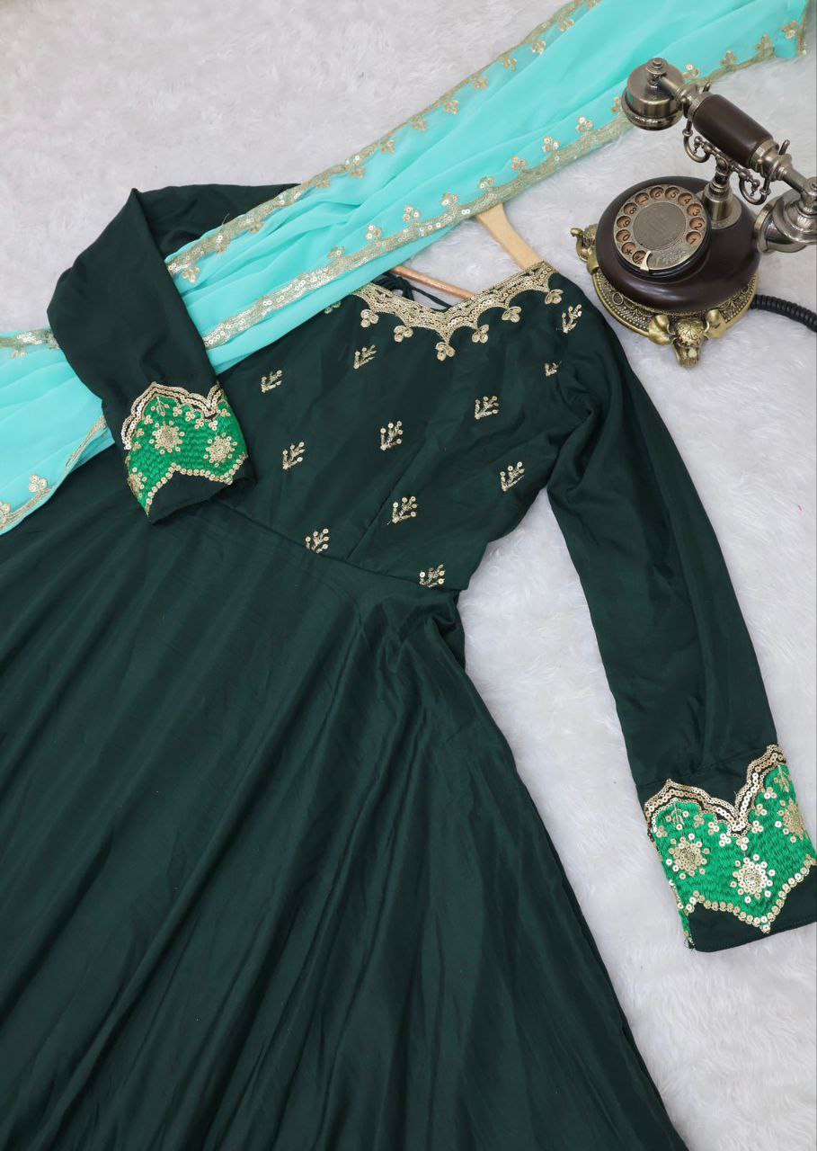 Olive Green Heavy Designer Work Flared Anarkali Gown - Indian Heavy Anarkali  Lehenga Gowns Sharara Sarees Pakistani Dresses in USA/UK/Canada/UAE -  IndiaBoulevard