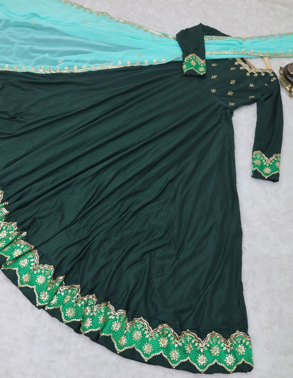 Green Anarkali Gown in Parampara Silk with Embroidery Work Clothsvilla