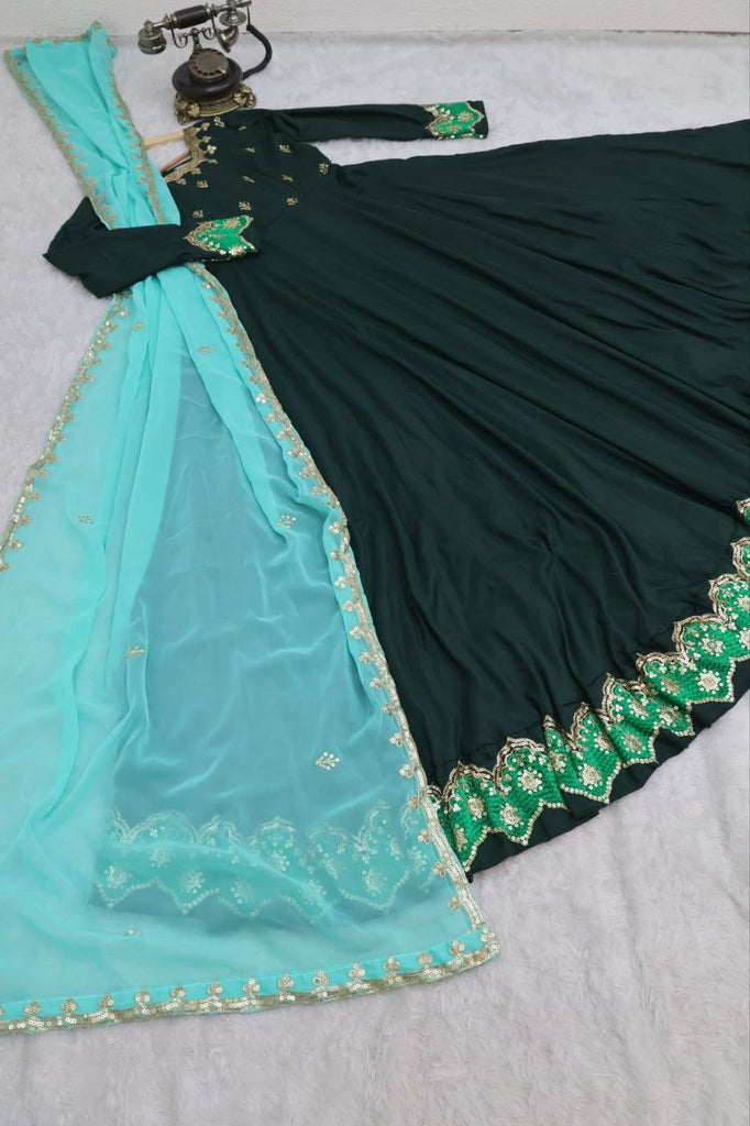 Green Anarkali Gown in Parampara Silk with Embroidery Work Clothsvilla
